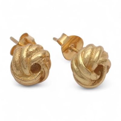 Alternate image for High-Polished 18k Gold-Plated Yarn Button Earrings from Bali Weaving Victory
