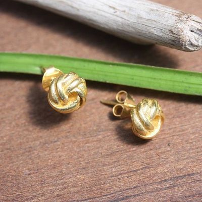 Alternate image for High-Polished 18k Gold-Plated Yarn Button Earrings from Bali Weaving Victory