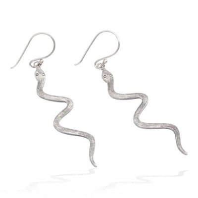 Alternate image for Textured Whimsical Sterling Silver Snake Dangle Earrings Twin Snakes