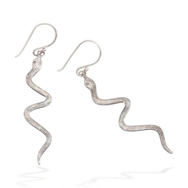 Alternate image for Textured Whimsical Sterling Silver Snake Dangle Earrings Twin Snakes