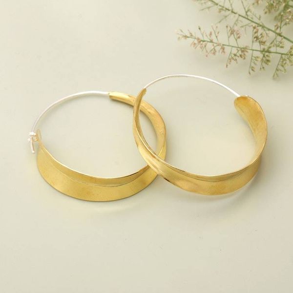 Alternate image for Modern Hammered 22k Gold-Plated Brass Hoop Earrings Sunlit Hula Hoop