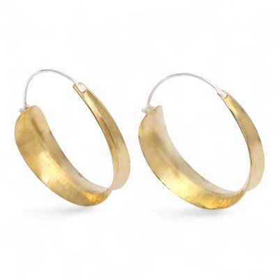 Alternate image for Modern Hammered 22k Gold-Plated Brass Hoop Earrings Sunlit Hula Hoop