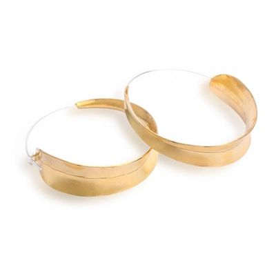 Alternate image for Modern Hammered 22k Gold-Plated Brass Hoop Earrings Sunlit Hula Hoop