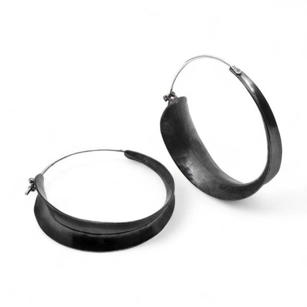 Alternate image for Copper Hoop Earrings with Darkened and Hammered Finishes Dark Hula Hoop