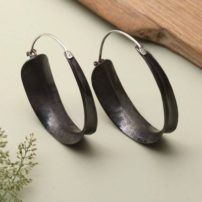 Alternate image for Copper Hoop Earrings with Darkened and Hammered Finishes Dark Hula Hoop
