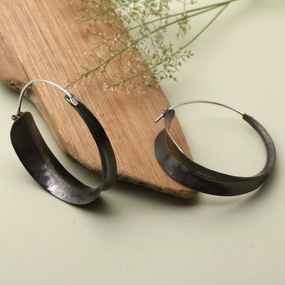 Alternate image for Copper Hoop Earrings with Darkened and Hammered Finishes Dark Hula Hoop
