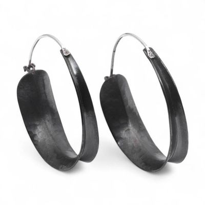 Alternate image for Copper Hoop Earrings with Darkened and Hammered Finishes Dark Hula Hoop