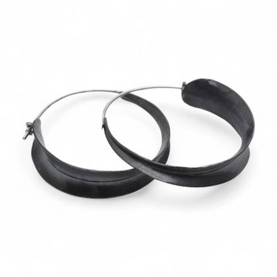Alternate image for Copper Hoop Earrings with Darkened and Hammered Finishes Dark Hula Hoop