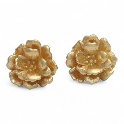 Alternate image for Balinese Hibiscus-Shaped 18k Gold-Plated Button Earrings Victory of Hibiscus