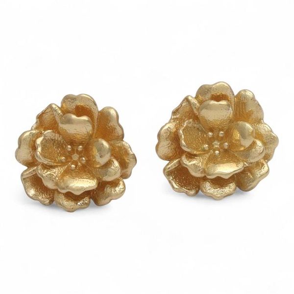 Alternate image for Balinese Hibiscus-Shaped 18k Gold-Plated Button Earrings Victory of Hibiscus