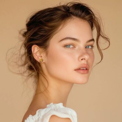 Alternate image for Balinese Hibiscus-Shaped 18k Gold-Plated Button Earrings Victory of Hibiscus