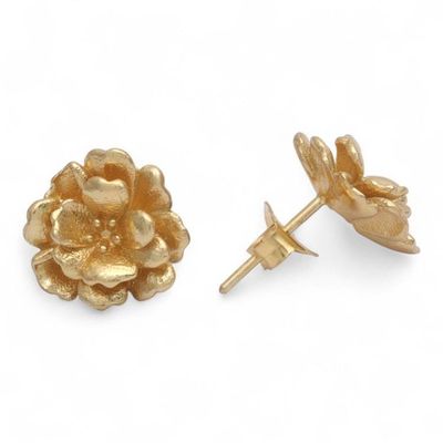 Alternate image for Balinese Hibiscus-Shaped 18k Gold-Plated Button Earrings Victory of Hibiscus