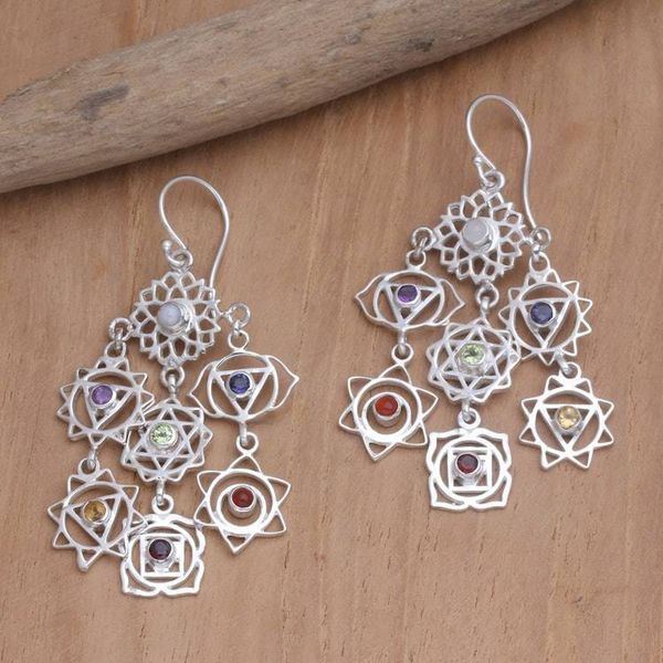 Alternate image for Multi-Gemstone Sterling Silver Dangle Earrings Divine Connection
