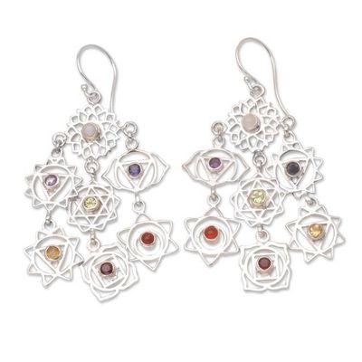 Alternate image for Multi-Gemstone Sterling Silver Dangle Earrings Divine Connection