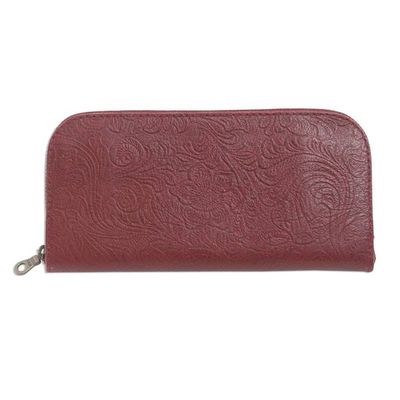 Alternate image for Red Leather Wallet Tooled with Floral Designs Flowers of Ubud in Red