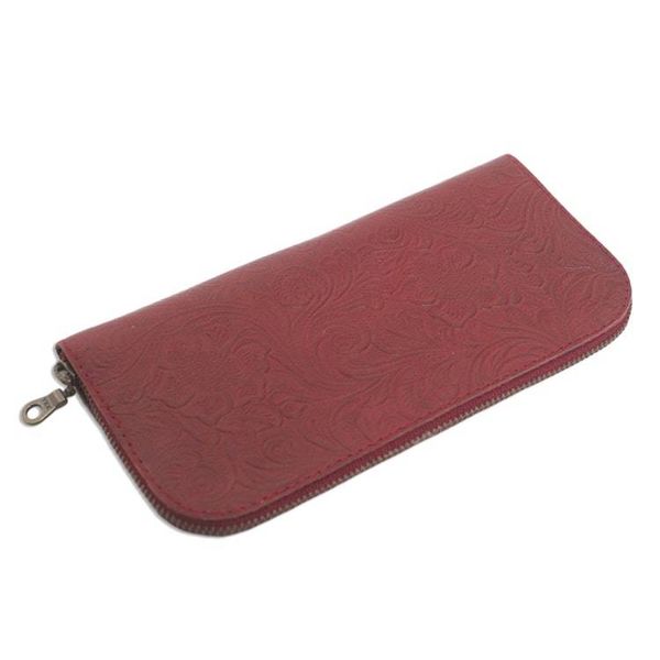 Alternate image for Red Leather Wallet Tooled with Floral Designs Flowers of Ubud in Red