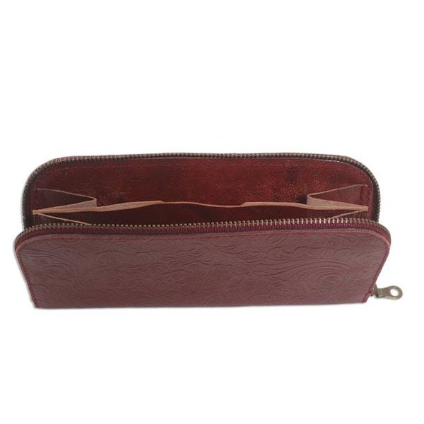 Alternate image for Red Leather Wallet Tooled with Floral Designs Flowers of Ubud in Red