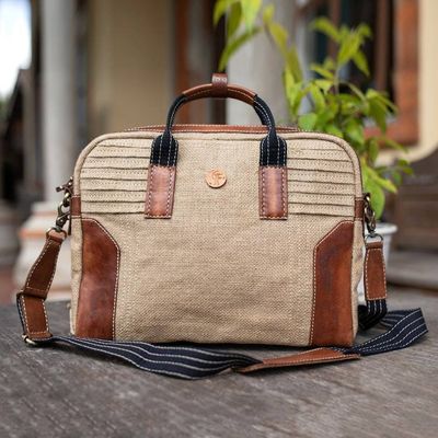 Alternate image for Adjustable Leather-Accented Natural Fiber Shoulder Hand Bag New Versatility