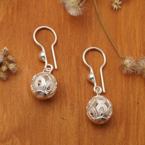 Alternate image for Swaying Ball-Themed Filigree Sterling Silver Dangle Earrings Ornate Balls