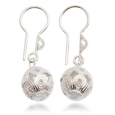 Alternate image for Swaying Ball-Themed Filigree Sterling Silver Dangle Earrings Ornate Balls