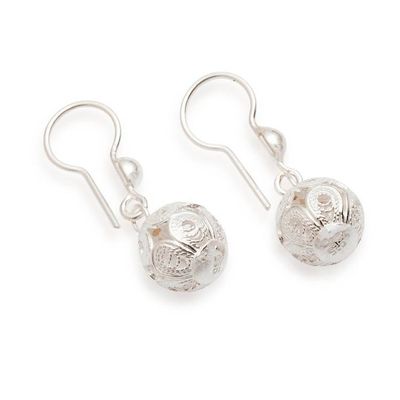 Alternate image for Swaying Ball-Themed Filigree Sterling Silver Dangle Earrings Ornate Balls