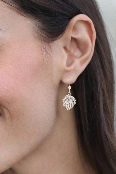 Alternate image for Leaf-Shaped Silver Filigree Dangle Earrings from Java Heart of Leaves