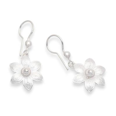 Primary image for Jasmine-Shaped Filigree Matte Silver Dangle Earrings Jasmine Enchantment