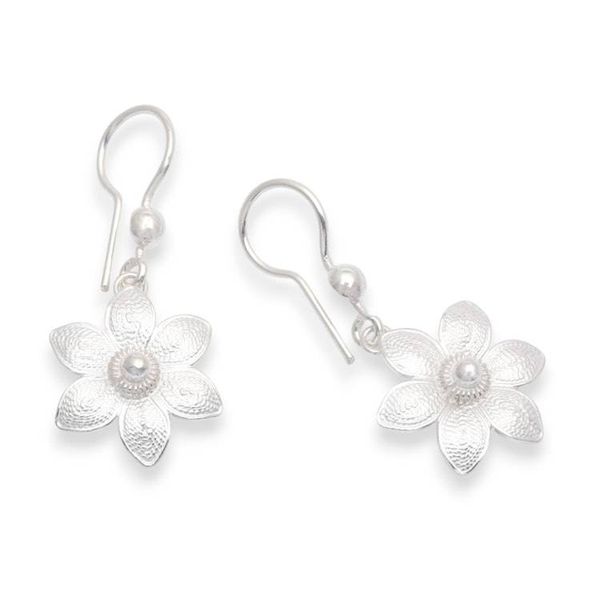 Alternate image for Jasmine-Shaped Filigree Matte Silver Dangle Earrings Jasmine Enchantment