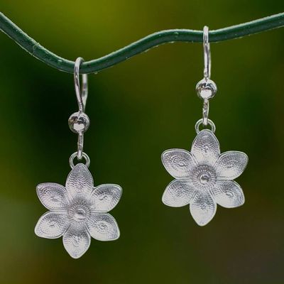Alternate image for Jasmine-Shaped Filigree Matte Silver Dangle Earrings Jasmine Enchantment