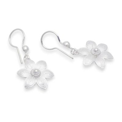 Alternate image for Jasmine-Shaped Filigree Matte Silver Dangle Earrings Jasmine Enchantment