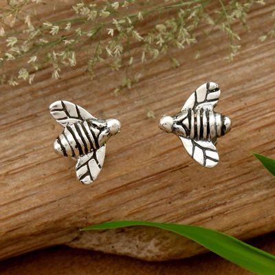 Primary image for Inspirational Bee-Themed Polished and Oxidized Stud Earrings Bee Luminous