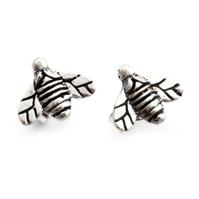 Alternate image for Inspirational Bee-Themed Polished and Oxidized Stud Earrings Bee Luminous