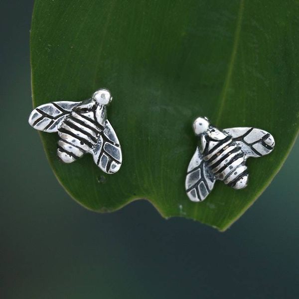 Alternate image for Inspirational Bee-Themed Polished and Oxidized Stud Earrings Bee Luminous
