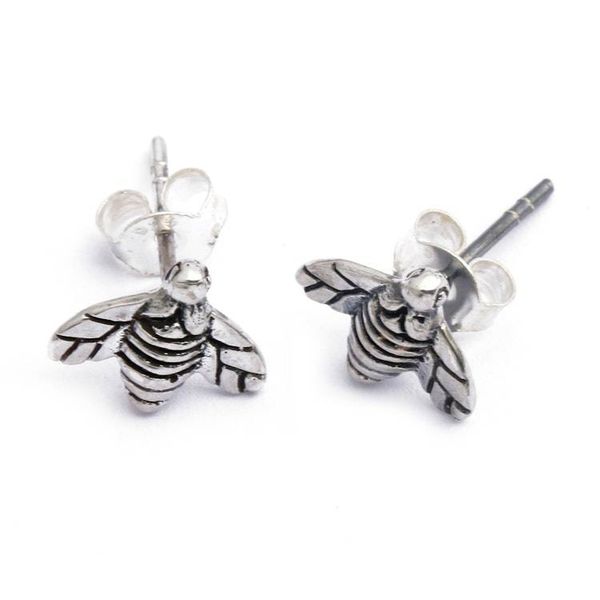 Alternate image for Inspirational Bee-Themed Polished and Oxidized Stud Earrings Bee Luminous