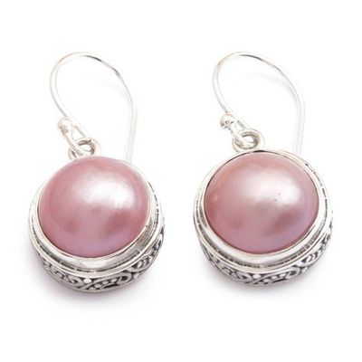 Alternate image for Folk Art-Inspired Pink Round Cultured Pearl Dangle Earrings Gianyar Pink