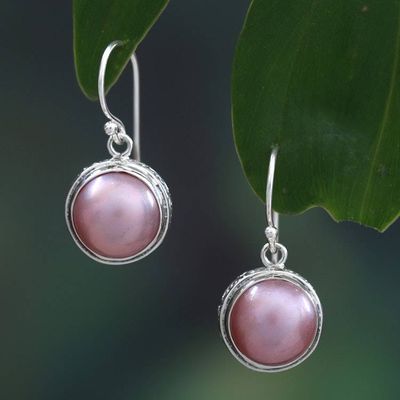 Alternate image for Folk Art-Inspired Pink Round Cultured Pearl Dangle Earrings Gianyar Pink