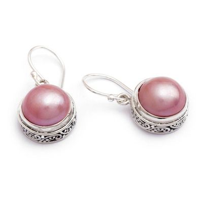 Alternate image for Folk Art-Inspired Pink Round Cultured Pearl Dangle Earrings Gianyar Pink