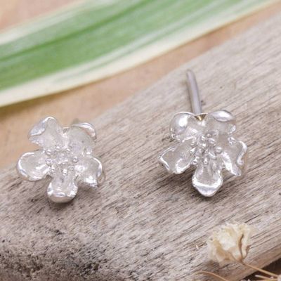 Alternate image for Traditional Balinese Sterling Silver Flower Stud Earrings Bloom Delight