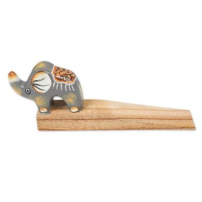 Alternate image for Handcrafted Elephant-Themed Grey Jempinis Wood Door Stopper Tiny Giant