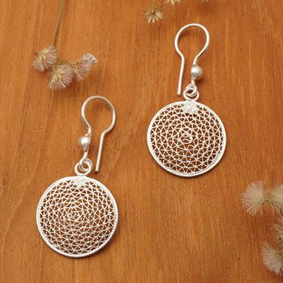 Primary image for Modern Filigree Mesh Disc Sterling Silver Dangle Earrings Radiant Nests