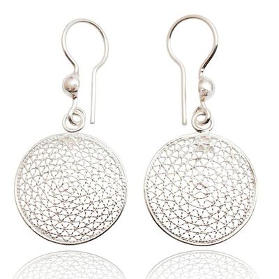 Alternate image for Modern Filigree Mesh Disc Sterling Silver Dangle Earrings Radiant Nests