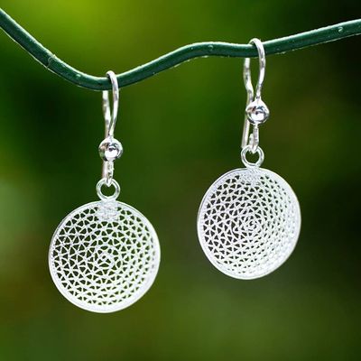 Alternate image for Modern Filigree Mesh Disc Sterling Silver Dangle Earrings Radiant Nests