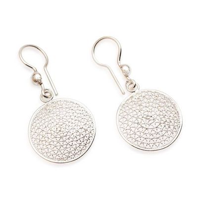 Alternate image for Modern Filigree Mesh Disc Sterling Silver Dangle Earrings Radiant Nests