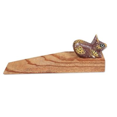 Alternate image for Handcrafted Jempinis Wood Door Stop with Painted Cat Feline Entrance