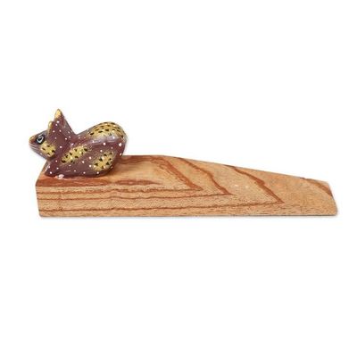 Alternate image for Handcrafted Jempinis Wood Door Stop with Painted Cat Feline Entrance