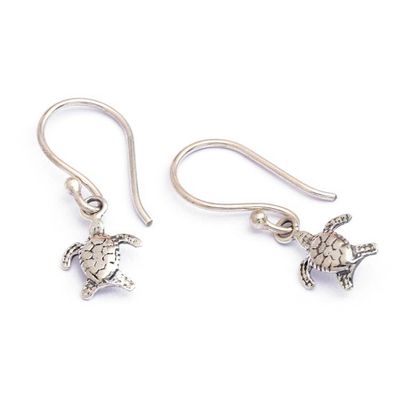 Alternate image for Sea Turtle-Themed Oxidized and Polished Dangle Earrings Swimming Turtle