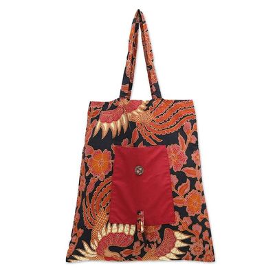 Alternate image for Handmade Cotton Foldable Tote Bag with Warm Batik Motifs Blitars Autumn