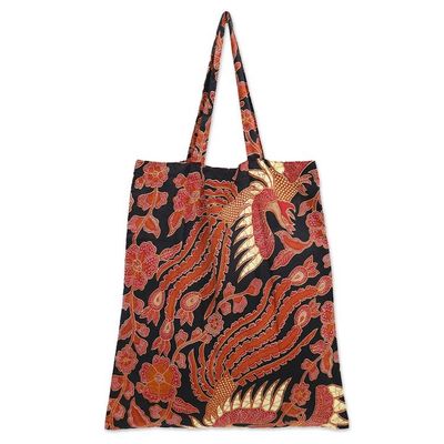 Alternate image for Handmade Cotton Foldable Tote Bag with Warm Batik Motifs Blitars Autumn