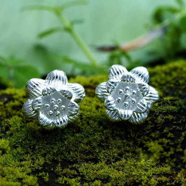 Alternate image for Floral Textured Sterling Silver Stud Earrings from Bali Frozen Freesia