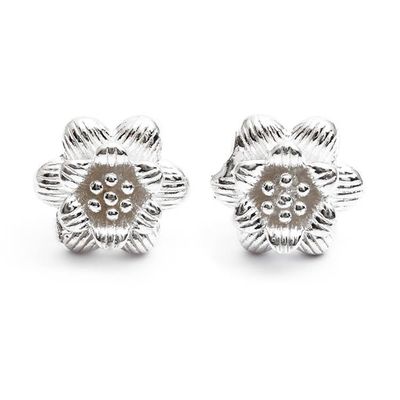 Alternate image for Floral Textured Sterling Silver Stud Earrings from Bali Frozen Freesia